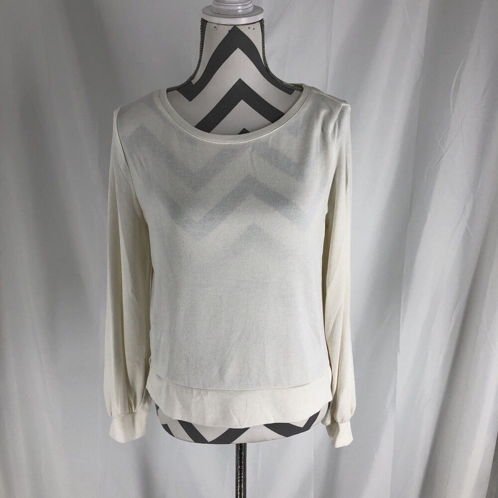 LOFT Women's Crew Neck Long Sleeve Knit Sweater Size S Ivory